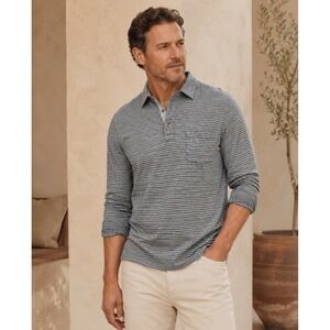 Faherty Brand Mens Grey Striped Long Sleeve Polo Shirt MKH2226-CGS XXL